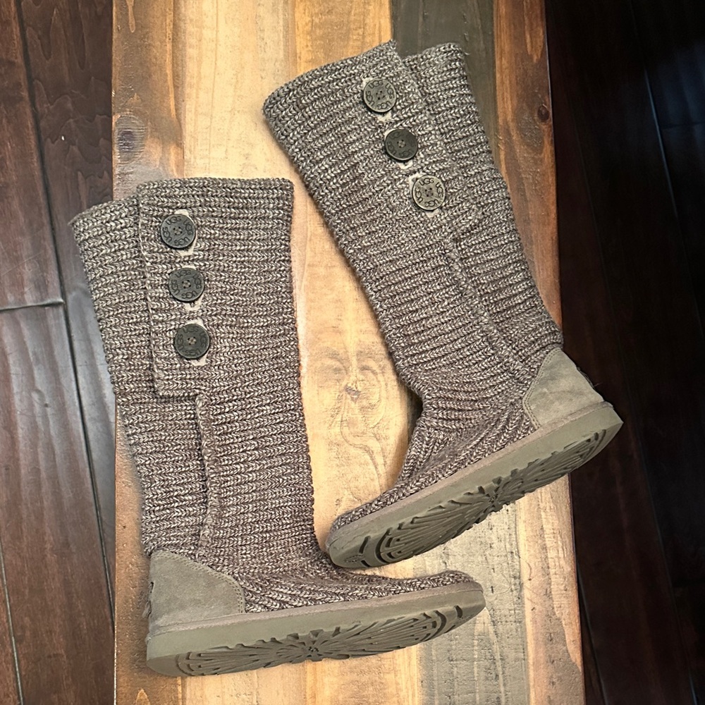 UGG Gray Knit Button Boots